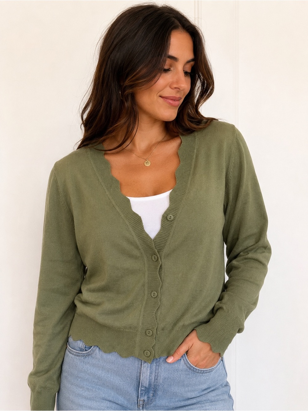 Olive Green V-Neck Button Cardigan Sweater